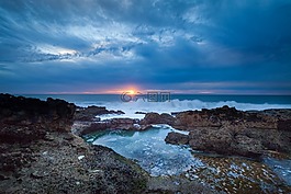 海岸线,波,日出