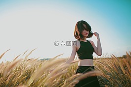 麦田,女孩走去,原野
