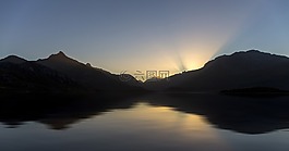 日落,山,反思