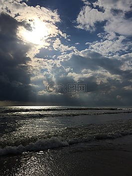 海,云,海灘