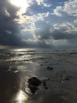 海,云,海灘