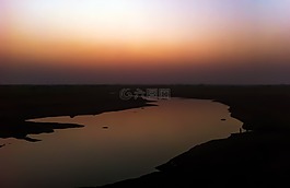 日落,河,夜晚的天空