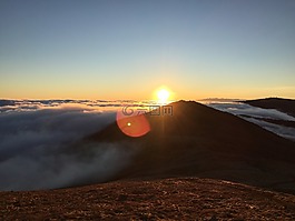 反射,山,霧