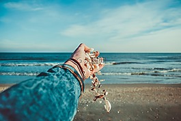 貝殼,海洋,手