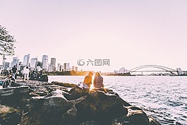 橋,日落,查看