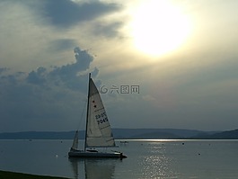 巴拉頓湖,日落,帆船