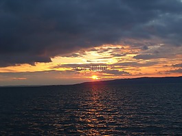 地平線,日落,海灘