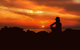 日落,女子,側(cè)影