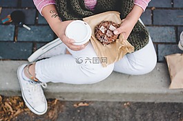 咖啡杯,坐,人