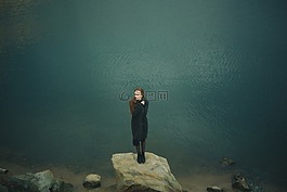 女子,站在,石