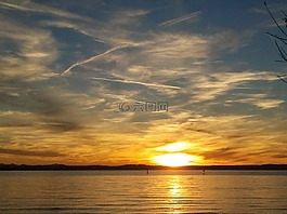 日落,天空,博登湖