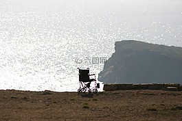 輪椅,太陽,海