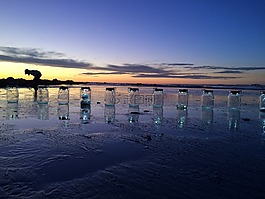 日落,燈籠,海灘
