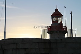 燈塔,日落,海