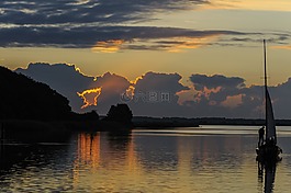 日落,水域,黎明