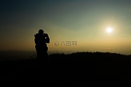 徒步旅行,日落,山坡上
