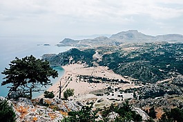海邊,空中的視圖,高山景觀
