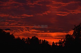 天空,日落,云