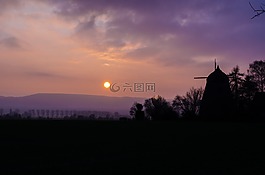 日落,磨,太陽