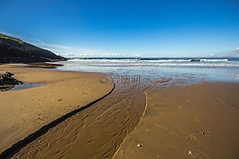海灘,低潮,沙