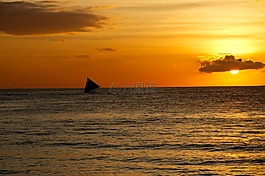 帆,日落,海