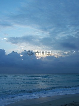海灘,藍(lán)色,日落
