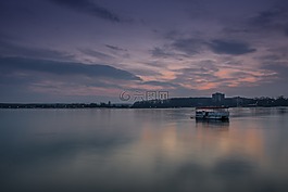 日落,海,水
