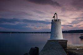 日落,海,水