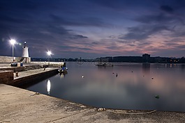 日落,海,水