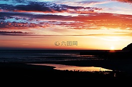 日落,天空,云
