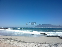 藍(lán)色的天空,海灘,開(kāi)普敦
