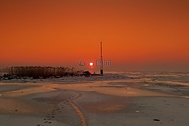 日落,巴拉頓湖,冬季