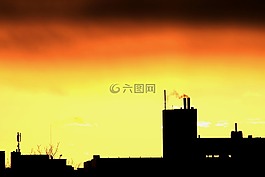 日出,剪影,城市