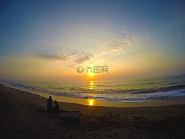 日落,日出,海灘