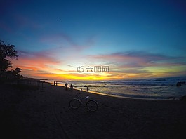 日落,日出,海灘