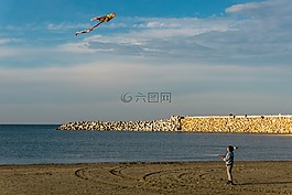 海灘,風箏,兒童