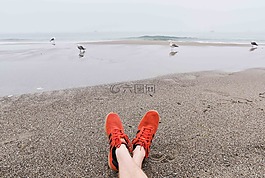 橙色,鞋,海灘