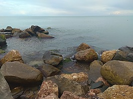 海,石頭,海灘