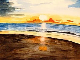 海灘,太陽(yáng),日落