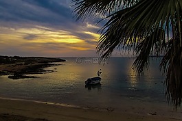日落,海灘,天空