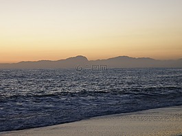 海,海灘,日落