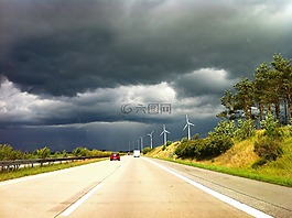 公路,雷暴,天氣