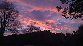 天空,城堡,紅色