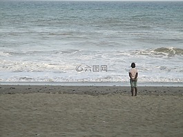兒童,海灘,觀看