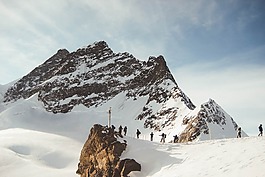 徒步旅行,山,雪