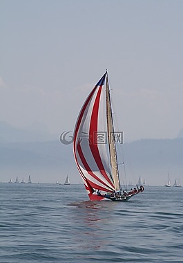 帆船,博登湖,霧