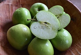 木碗,青蘋果,綠色