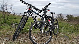 山,自行車,云