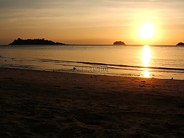 海灘,日落,海
