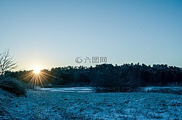 日落,冬天,雪